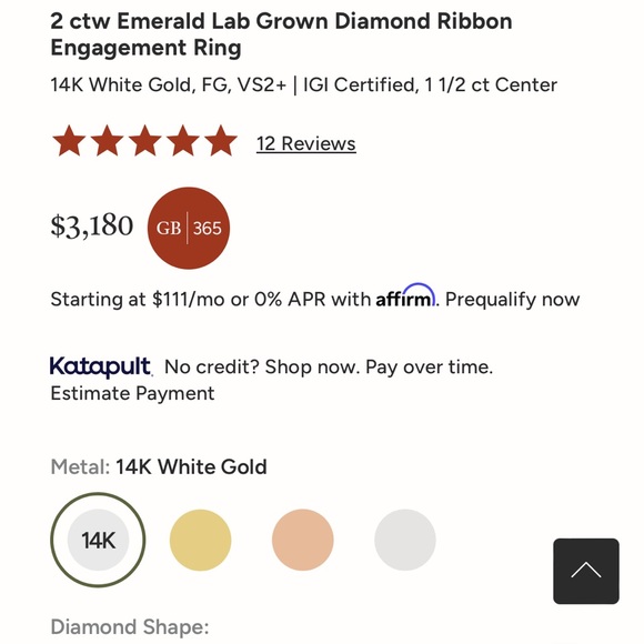 2cwt diamond emerald ribbon band lab grown engagement ring - Picture 10 of 11